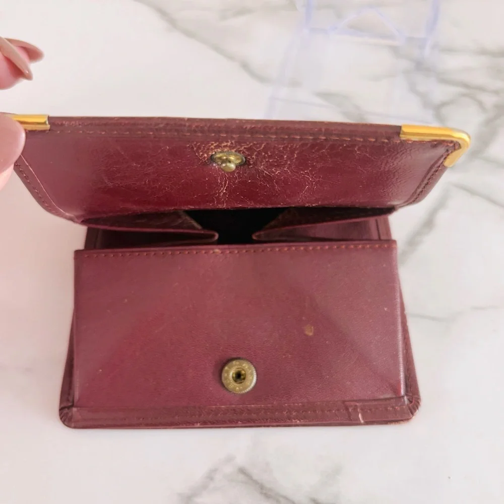 Cartier Vintage Burgundy Leather Wallet with‎ Gold Accents